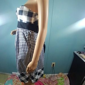 7/8 Strapless Black and White Gingham Dress NWT